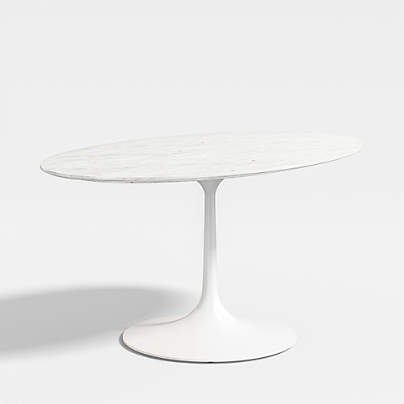 Nero 60" Oval White Marble Top Dining Table with Matte White Base