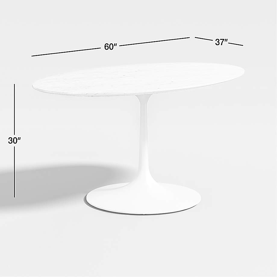 Dimension diagram for Nero Oval White Marble Top 36" Dining Table with Matte White Base
