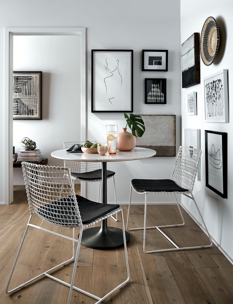 Nero 36" White Marble Dining Table with Matte Black Base