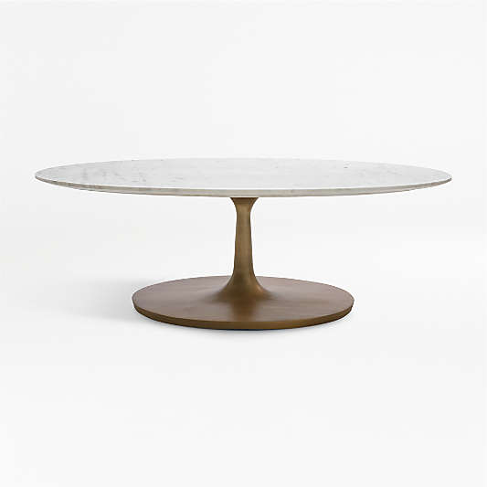 Nero White Marble and Brass Base 50" Oval Coffee Table