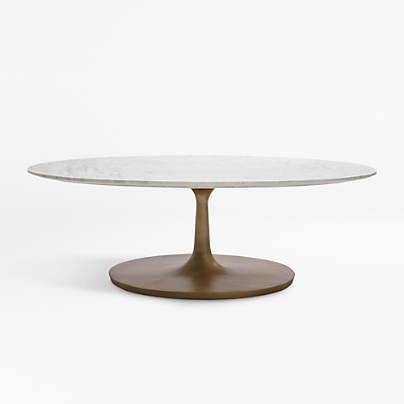 Nero White Marble and Brass Base 50" Oval Coffee Table