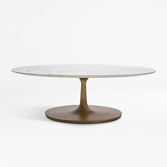 Nero White Marble and Brass Base 50" Oval Coffee Table