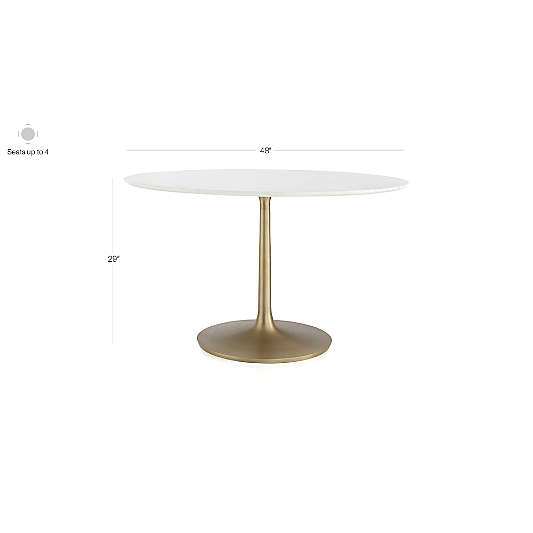 Nero 48" White Marble Dining Table with Brass Base