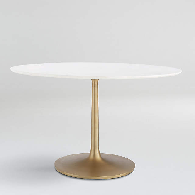 Nero 48 White Marble Dining Table With, Brass Base Round Dining Table