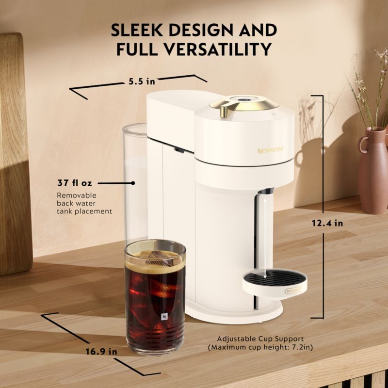 Nespresso ® by De'Longhi ® Vertuo Next Premium Coffee and Espresso Machine with Aeroccino Frother in Creamy White with Gold Accents - image 7 of 9