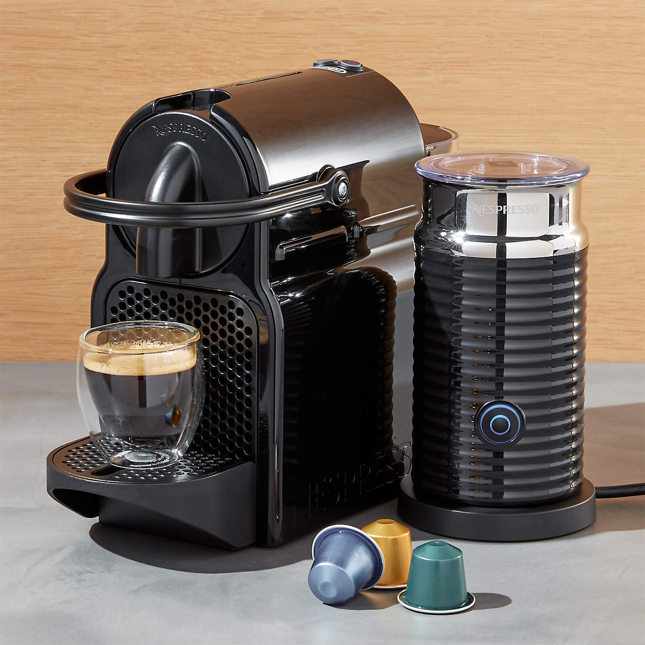 Nespresso Inissia Black Espresso Maker with Aeroccino Milk Frother ...