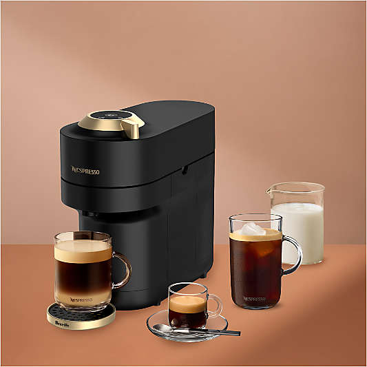 Nespresso Limited-Edition Vertuo Pop+ Coffee and Espresso Maker by Breville Matte Black with Matte Gold Accents