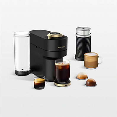 View Nespresso Limited-Edition Vertuo Pop+ Coffee and Espresso Maker by Breville Matte Black with Matte Gold Accents details