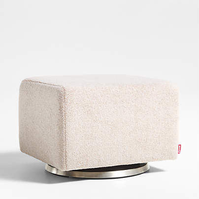 Nessa Light Brown Sherpa Nursery Gliding Ottoman with Silver Base