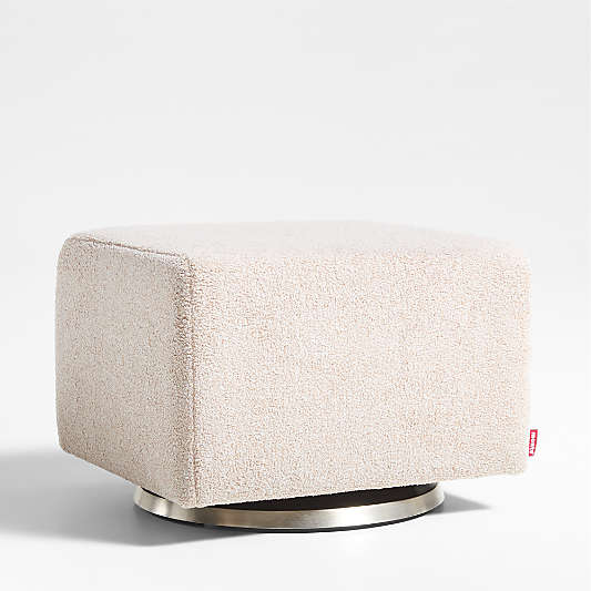 Nessa Light Brown Sherpa Nursery Gliding Ottoman with Silver Base