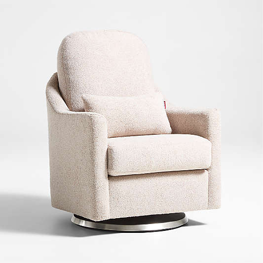 Nessa Light Brown Sherpa Nursery Swivel Glider with Silver Base