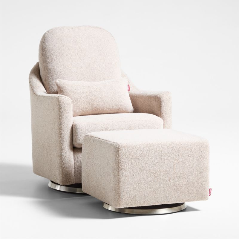 Nessa Light Brown Sherpa Nursery Swivel Glider and Ottoman with Silver Base - image 0 of 9