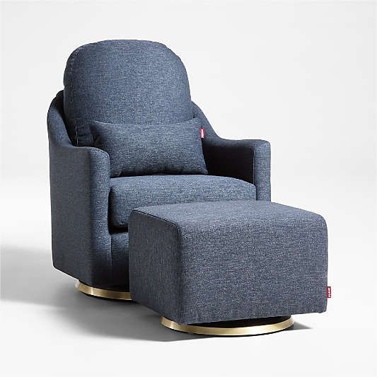 Nessa Navy Blue Nursery Swivel Glider and Ottoman with Gold Base