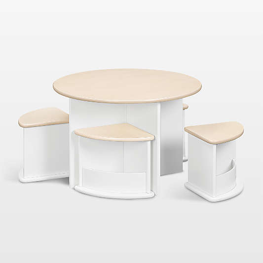 Babyletto Nessa White and Washed Natural Wood Kids Nesting Play Table