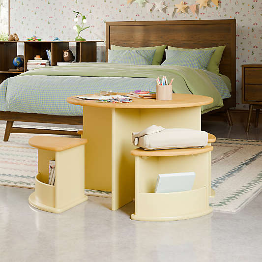 Babyletto Nessa Yellow and Honey Wood Kids Nesting Play Table