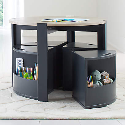 Rotunda Grey Stain Wood Kids Table with Storage + Reviews