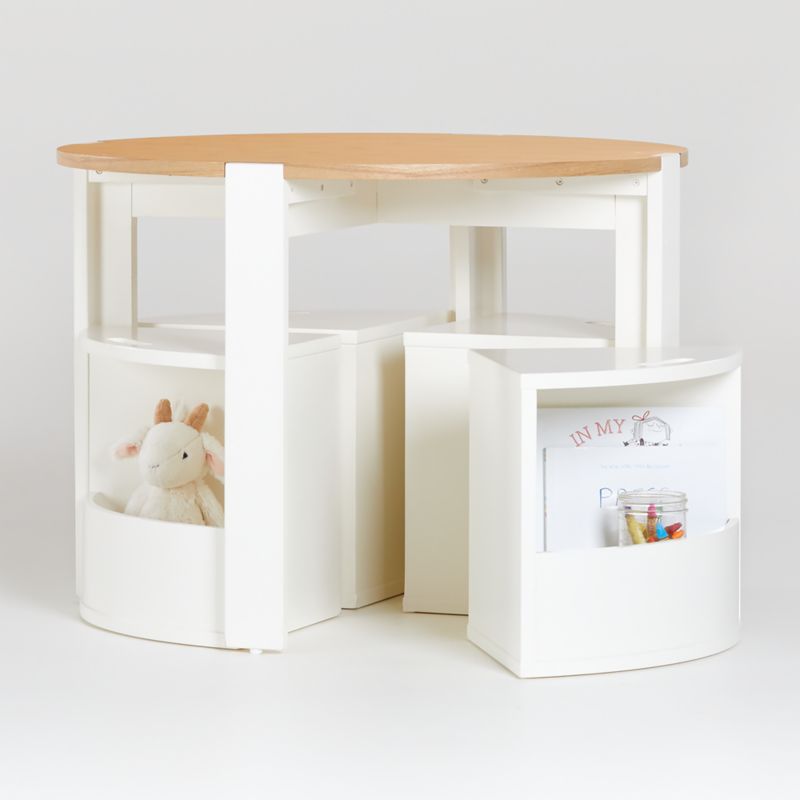 Nesting White and Natural Kids Play Table and Chairs Set + Reviews | Crate & Kids