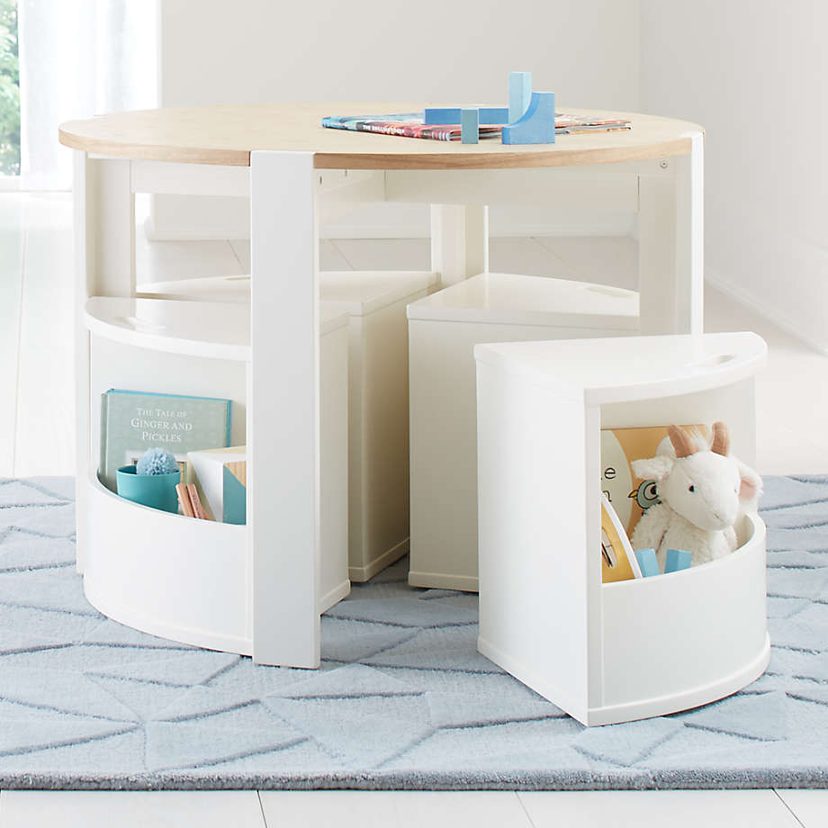 Milliard Table and Chair Set for Kids Round Nesting Design with 4 Storage Stools