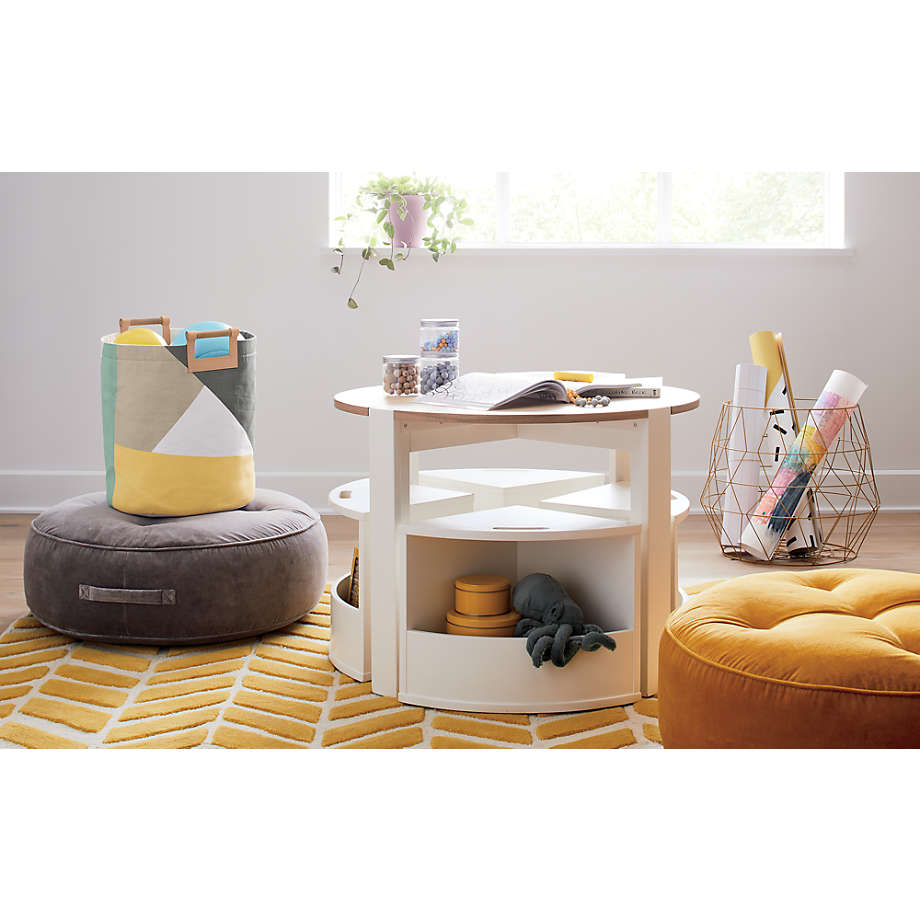 Crate Barrel Nesting White and Natural Kids Play Table and Chairs