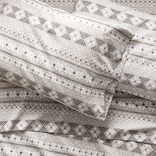 Neutral Fair Isle Full Organic Flannel Sheet Set