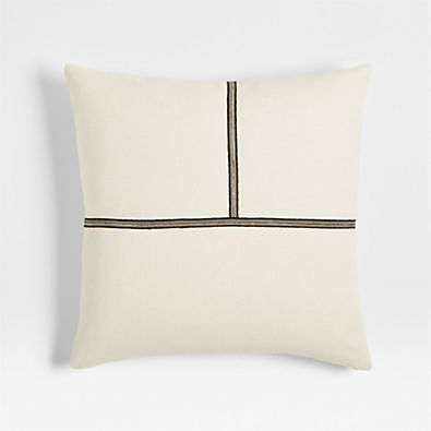 View The New Denim Project Cotton 23"x23" Ivory and Black Pieced Throw Pillow with Down-Alternative Insert details