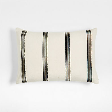 View The New Denim Project Cotton 22"x15" Ivory and Black Striped Lumbar Pillow with Down-Alternative Insert details