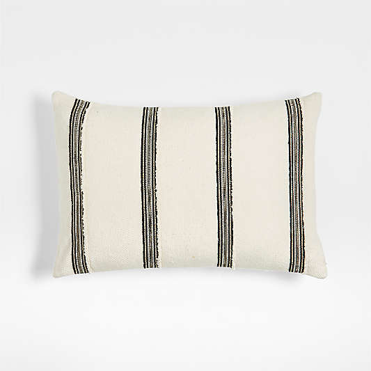 The New Denim Project Cotton 22"x15" Ivory and Black Striped Lumbar Pillow Cover