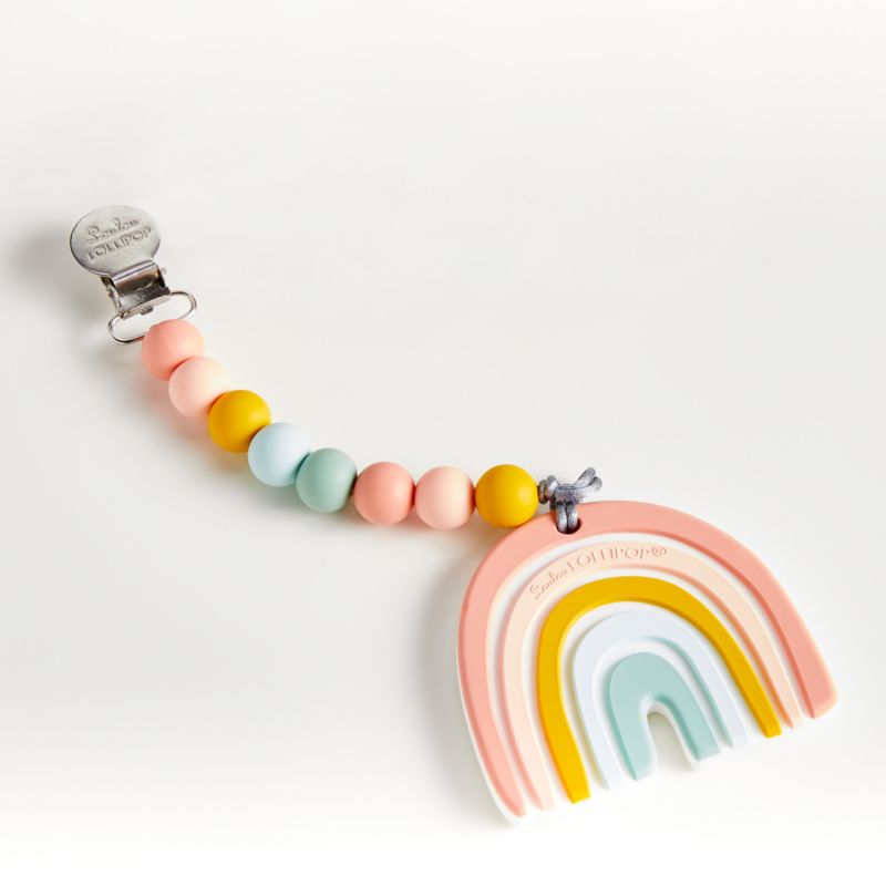 Loulou Lollipop Pastel Rainbow Silicone Baby Teether with Clip