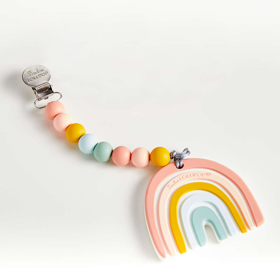 Loulou Lollipop Pastel Rainbow Silicone Baby Teether with Clip