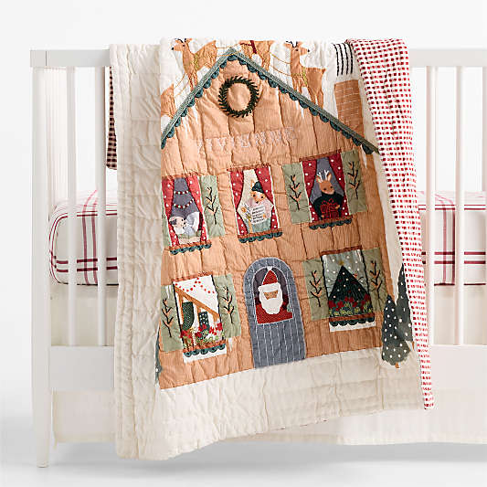 Night Before Christmas Embroidered 100% Organic Cotton Baby Crib Quilt