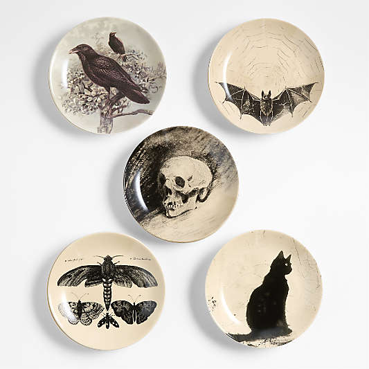 Nightfall Halloween 6" Appetizer Plates with Stand, Set of 10