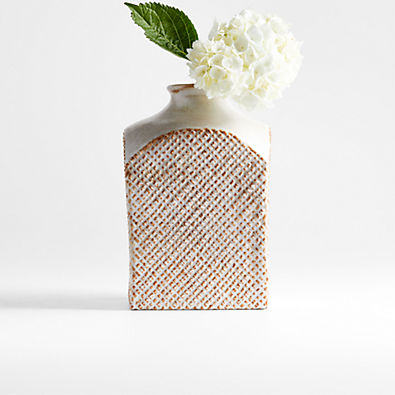 View Nikko Small Square Off White Ceramic Vase 9" details