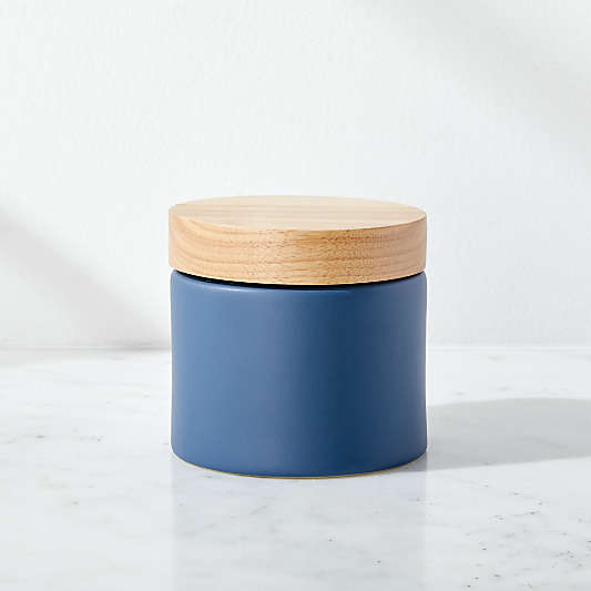 Niko Small Blue Ceramic Canister with Wood Lid