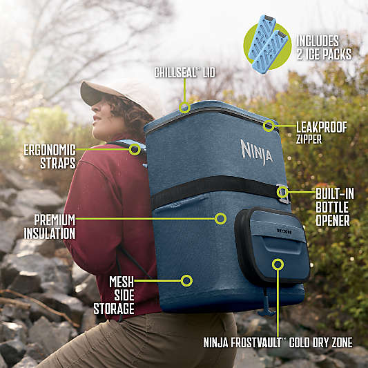 Ninja ® FrostVault™ Go 36-Can Backpack Soft Cooler with Cold Dry Zone in Navy