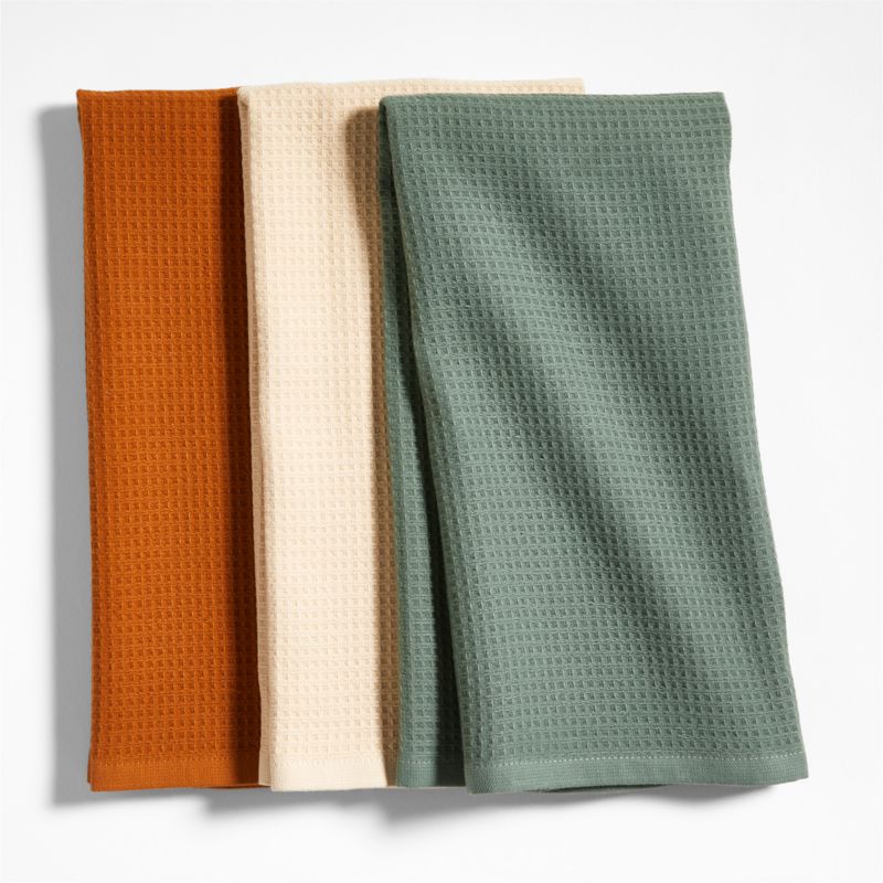 Nkukuo Towuro Ginger Beige, Thyme Green and Anise Brown Organic Dish Towels, Set of 3 by Eric Adjepong