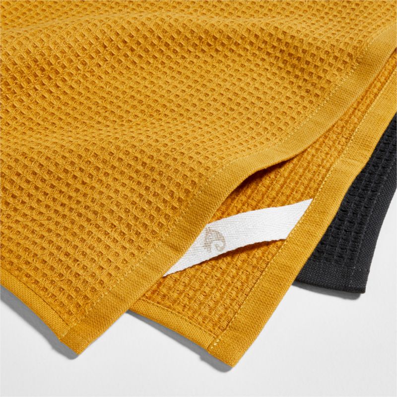 Nkukuo Towuro Ginger Beige, Saffron Yellow, and Pepper Black Organic Dish Towels, Set of 3 by Eric Adjepong