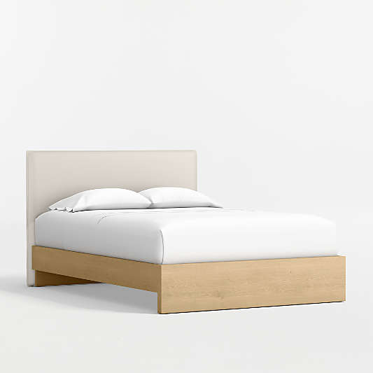 Noa Cream Upholstered Flange Kids Full Headboard with Natural Wood Base