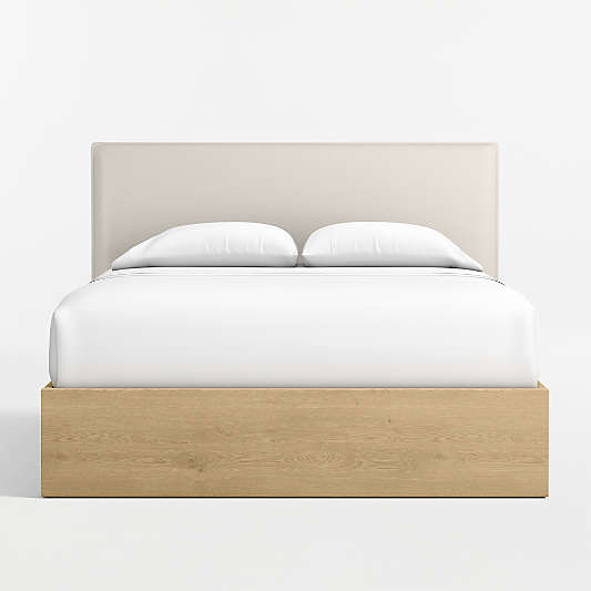 Noa Cream Upholstered Flange Kids Full Headboard with Natural Wood Base
