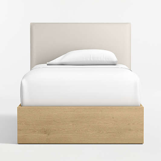 Noa Cream Upholstered Flange Kids Twin Headboard with Natural Wood Base