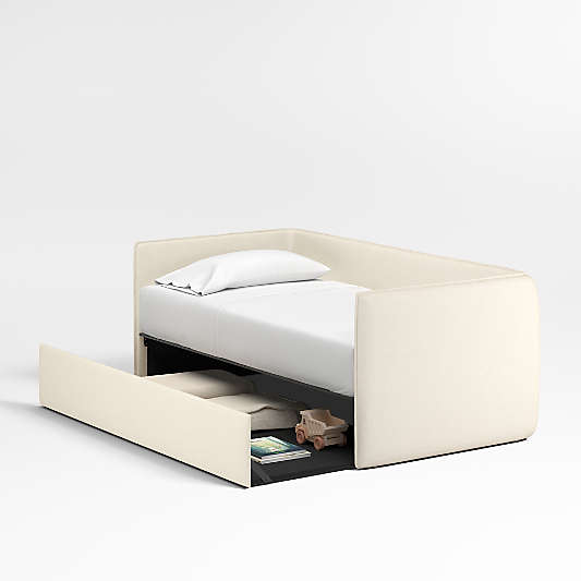 Noa Cream Kids Twin Daybed with Storage and Trundle Bed