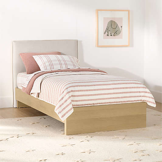 Noa Cream Upholstered Flange Kids Headboard with Natural Wood Base