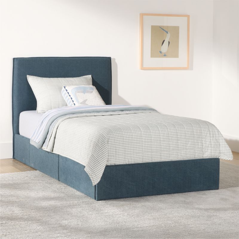 Noa Denim Blue Upholstered Flange Kids Twin Storage Bed - image 3 of 9