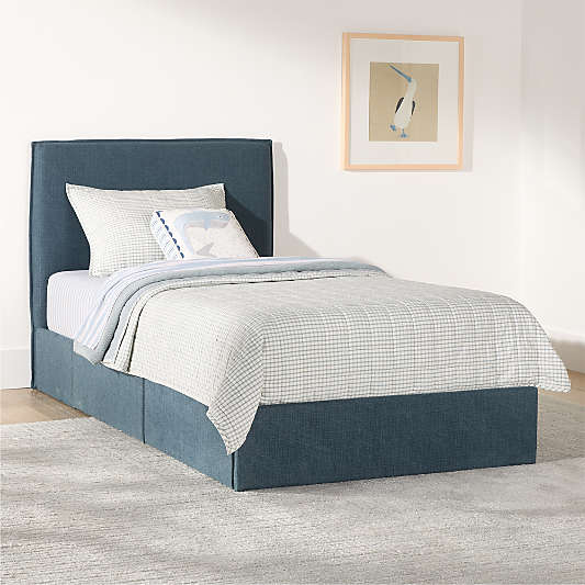 Noa Denim Blue Upholstered Flange Kids Storage Bed
