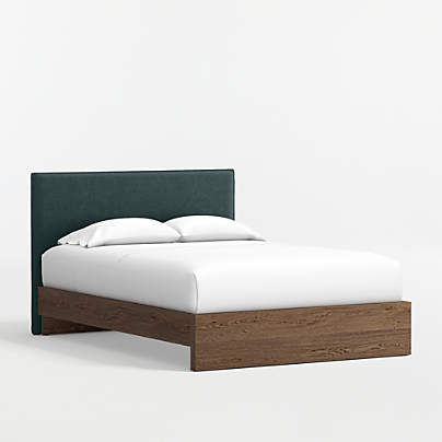 Noa Jungle Green Upholstered Flange Kids Full Headboard with Deep Brown Wood Base