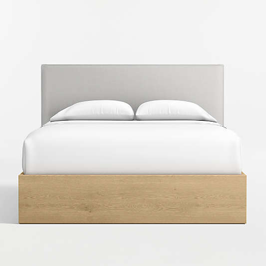 Noa Grey Upholstered Flange Kids Full Headboard with Natural Wood Base