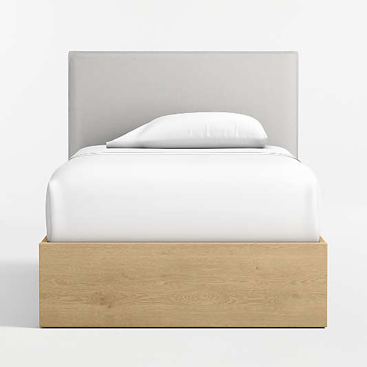Noa Grey Upholstered Flange Kids Twin Headboard with Natural Wood Base