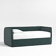 Emma Jungle Green Upholstered Kids Twin Headboard with Deep Brown Wood Storage Base