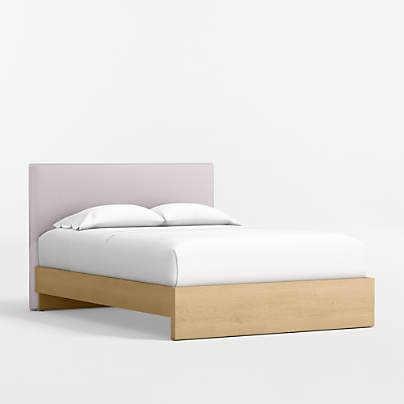 Noa Lilac Upholstered Flange Kids Full Headboard with Natural Wood Base