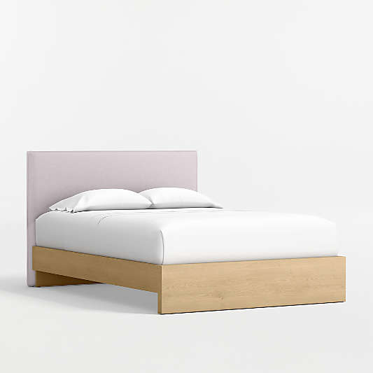 Noa Lilac Upholstered Flange Kids Full Headboard with Natural Wood Base