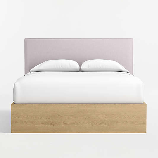 Noa Lilac Upholstered Flange Kids Full Headboard with Natural Wood Base